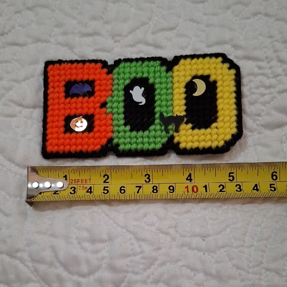 Handmade Plastic Canvas BOO Halloween Magnet